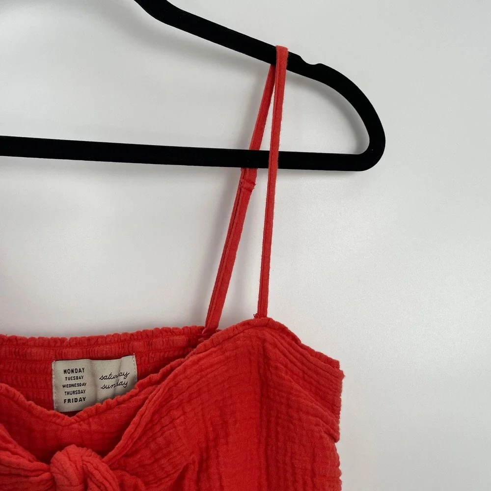 Anthropologie Saturday Sunday Red Isabel Tie Front Smocked Jumpsuit Size Medium‎